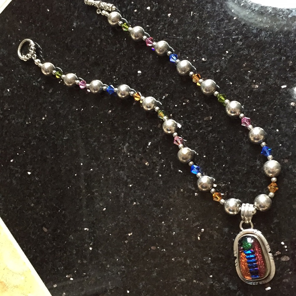 Wearable art silver frame fused glass/fun crystals - Picture 2 of 8